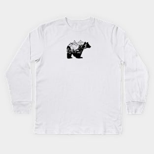 Bear with mountains and forest Kids Long Sleeve T-Shirt